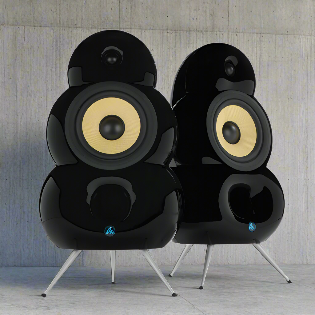Scandyna BGP MK2 hifi loudspeaker, pair, with yellow Kevlar woofers and black high gloss shiny cabinets