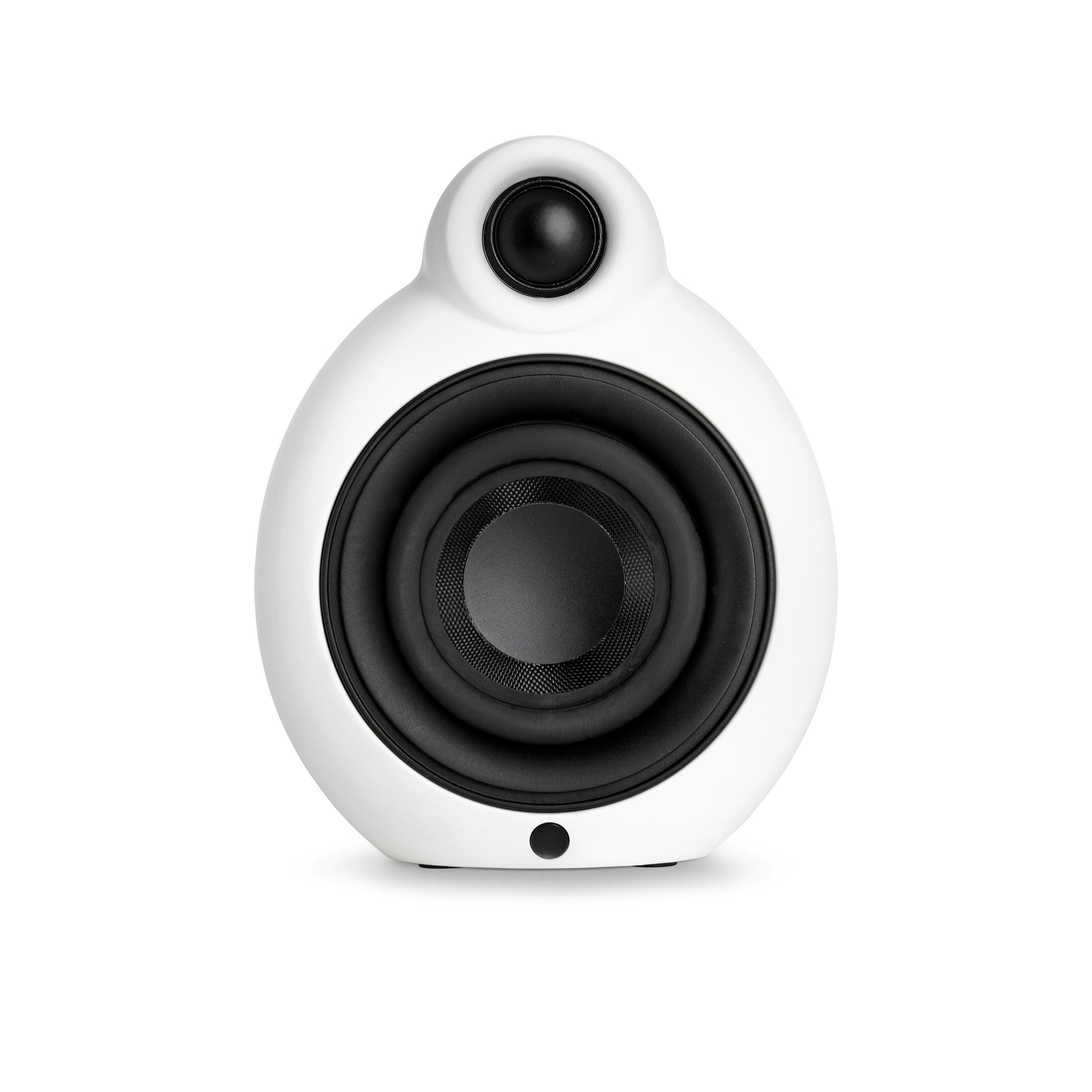 White Scandyna MCP loudspeaker with black woofer on a white background