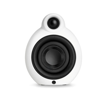 White Scandyna MCP loudspeaker with black woofer on a white background