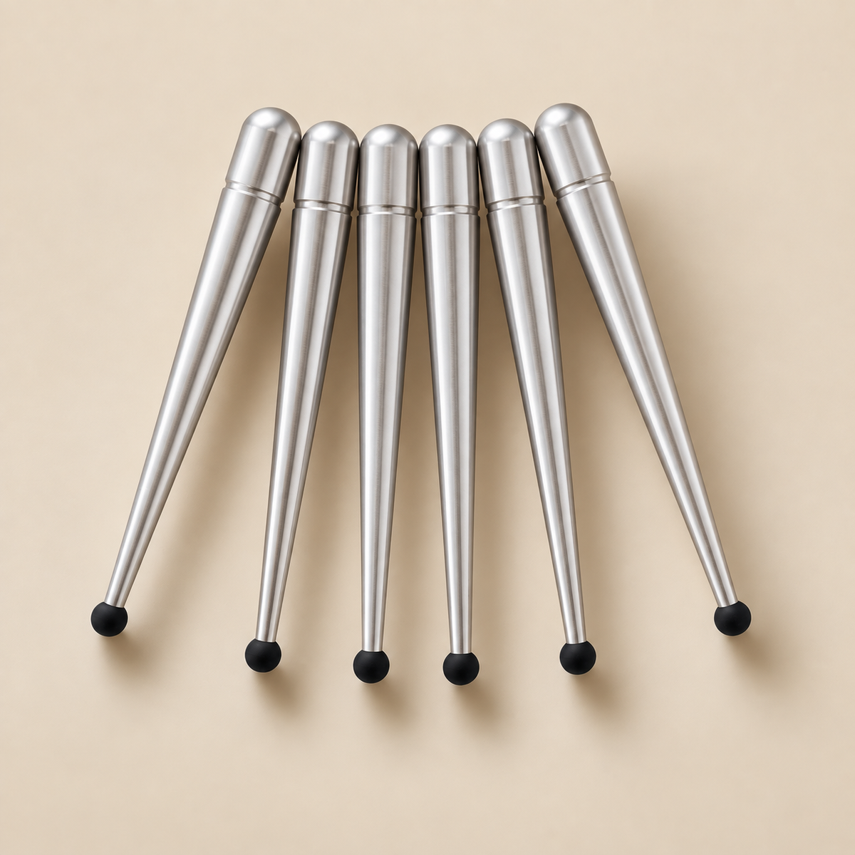 Scandyna aluminium speaker spikes, 6-pack, with black rubber tips.