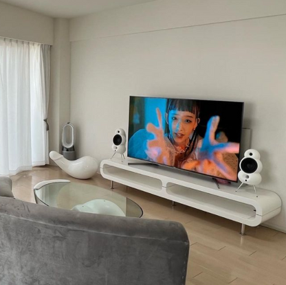 Scandyna TV Pack white loudspeakers in home TV setup